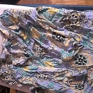 Crown and ivy large light blue green yellow 100% rayon beach blouse